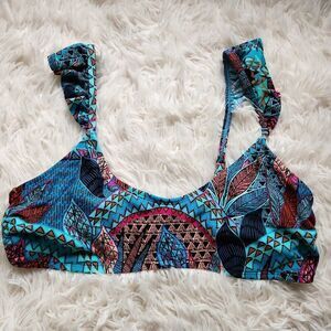 Jantzen Bikini Top Size Large Multicolor Ruffle Shoulders Costal Zone Swimwear